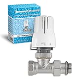 Sanitop-Wingenroth Thermostat-Komplett-Set Durchgangsform | Thermostatkopf mit eingebautem Flüssigkeitsfühler | Skalenhaube weiß | Heizkörper | Heizungsregler | 1/2 Zoll | 27284 1